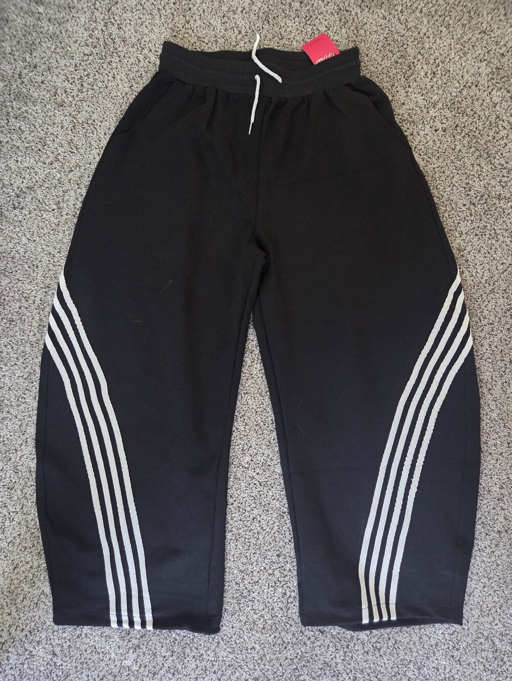 Womens Black Sweatpants with White Stripe Detail
